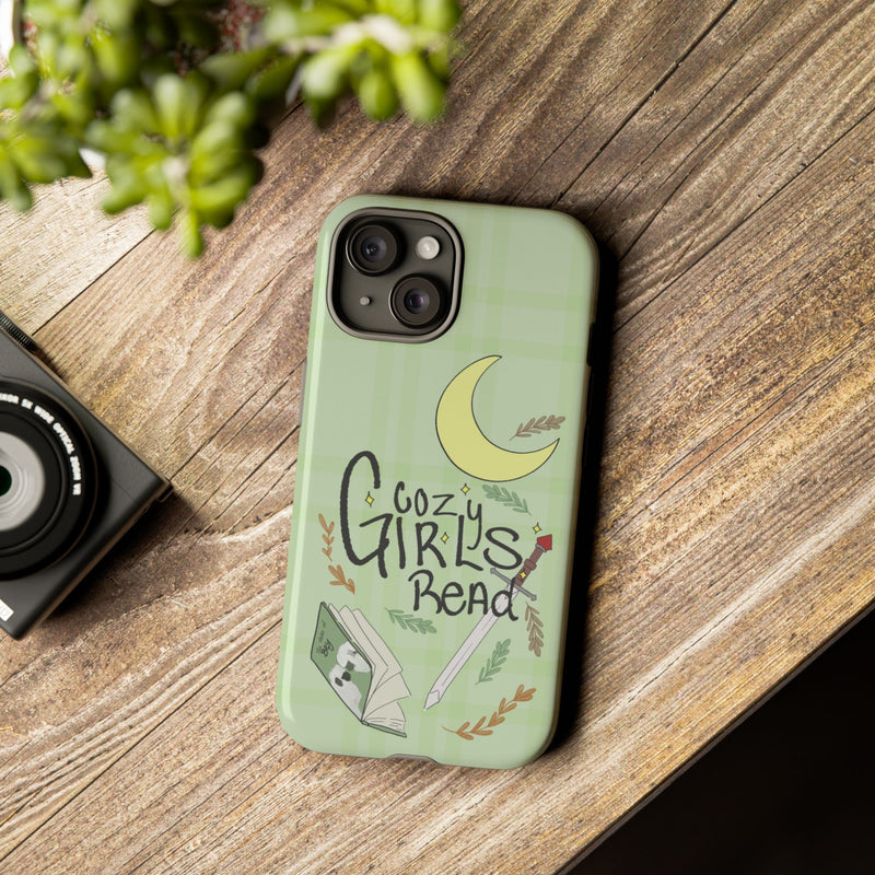 Cozy Girls Read Phone Case — Green Moonlit Reading Design