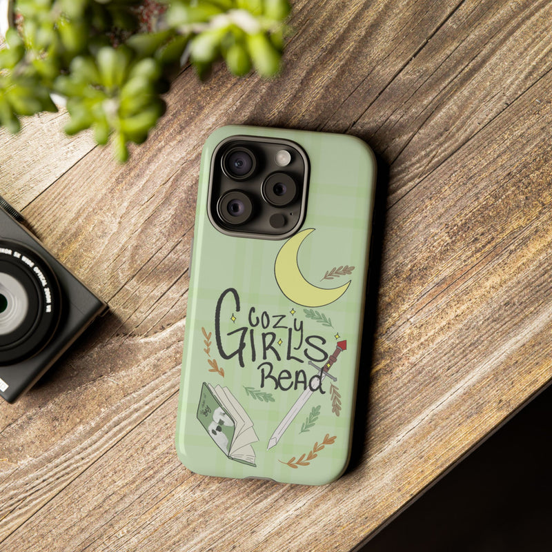 Cozy Girls Read Phone Case — Green Moonlit Reading Design
