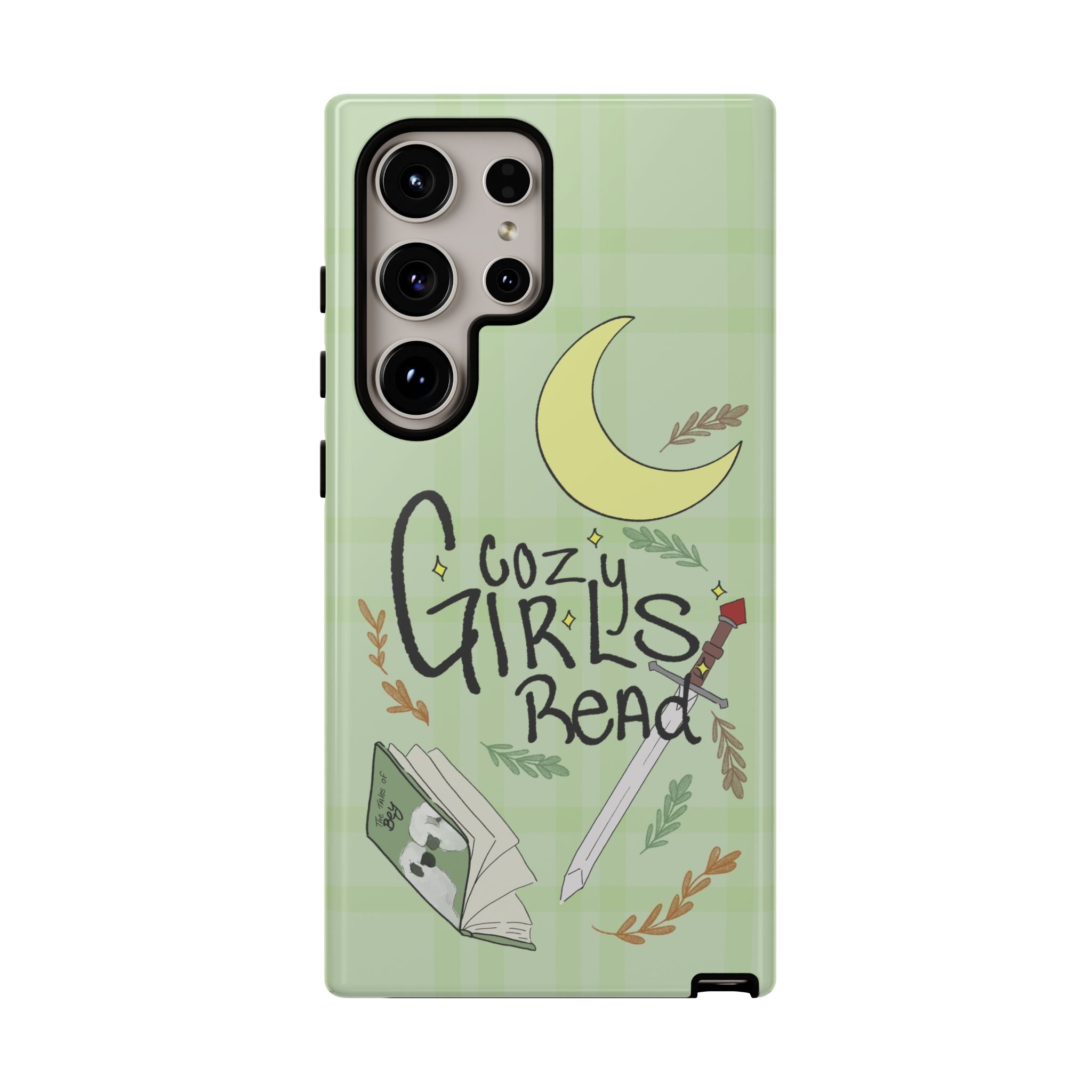 Cozy Girls Read Phone Case — Green Moonlit Reading Design