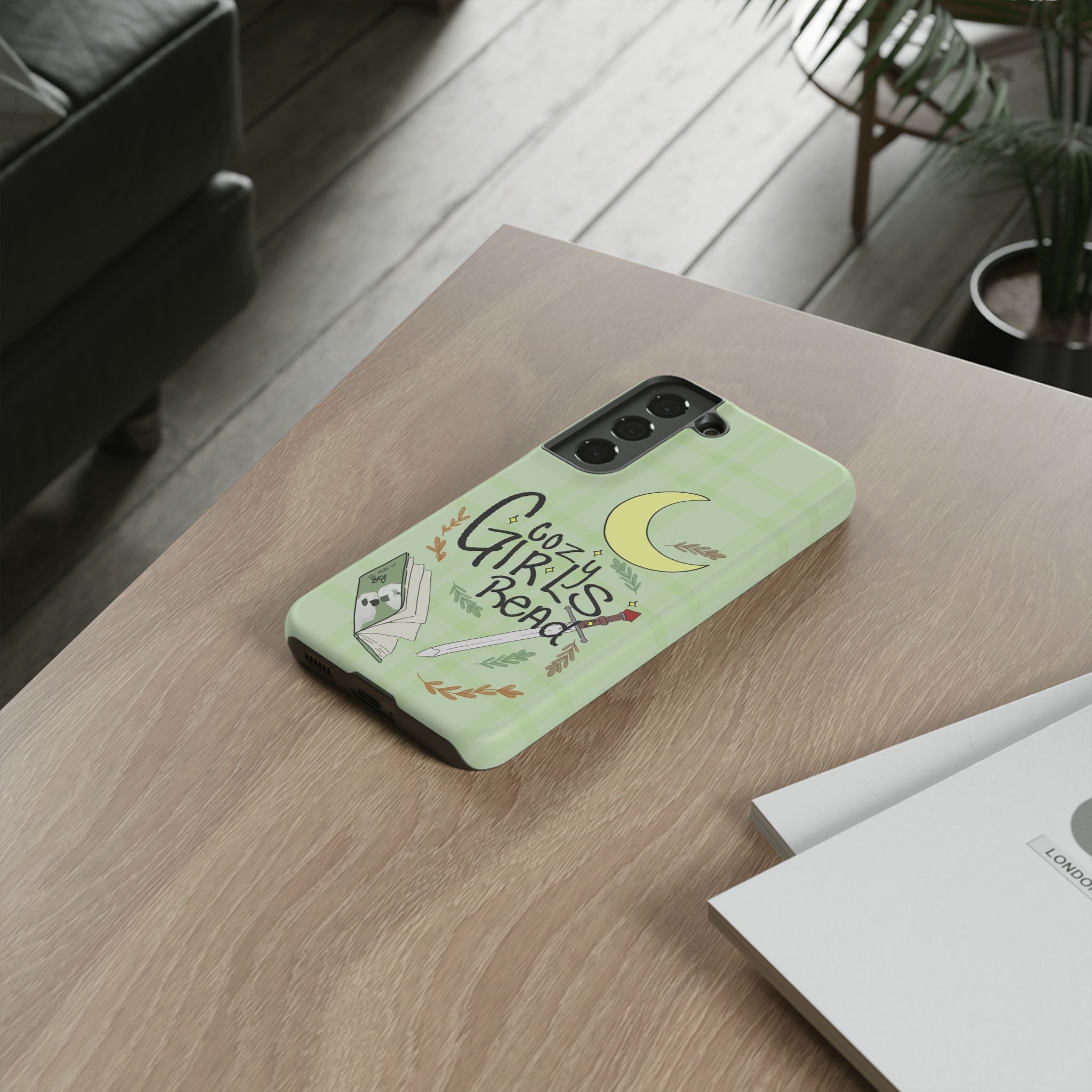 Cozy Girls Read Phone Case — Green Moonlit Reading Design