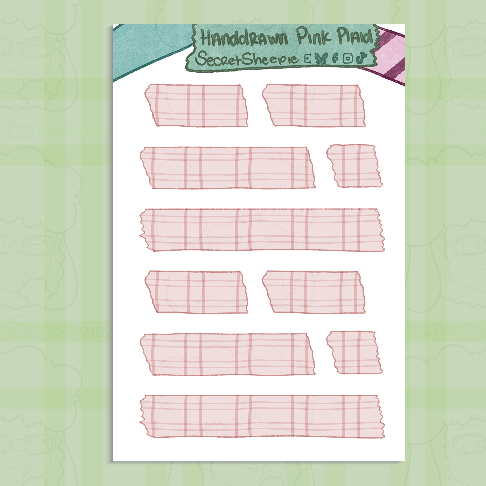 Cozy Pink Plaid Washi Tape Sticker Sheet