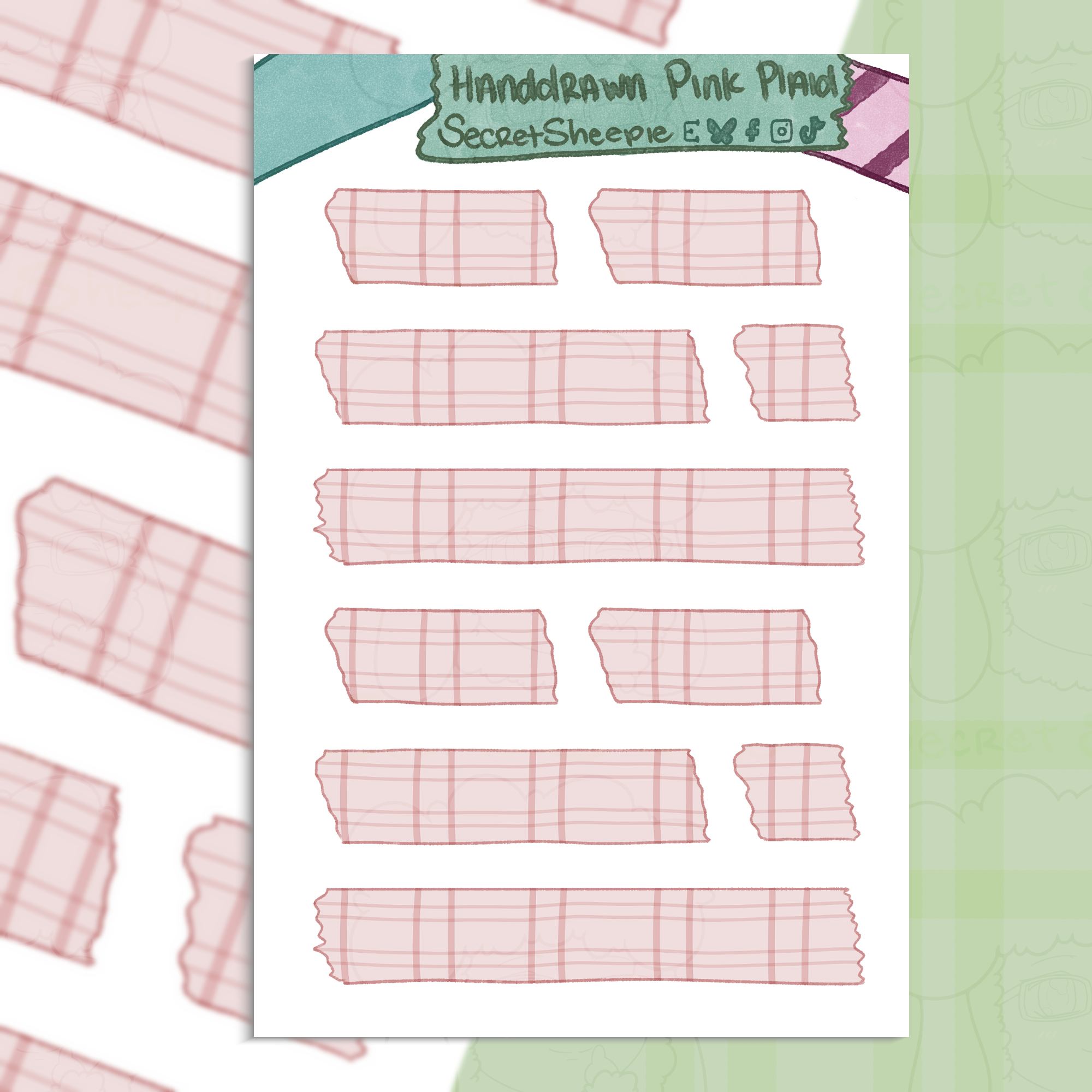 Cozy Pink Plaid Washi Tape Sticker Sheet