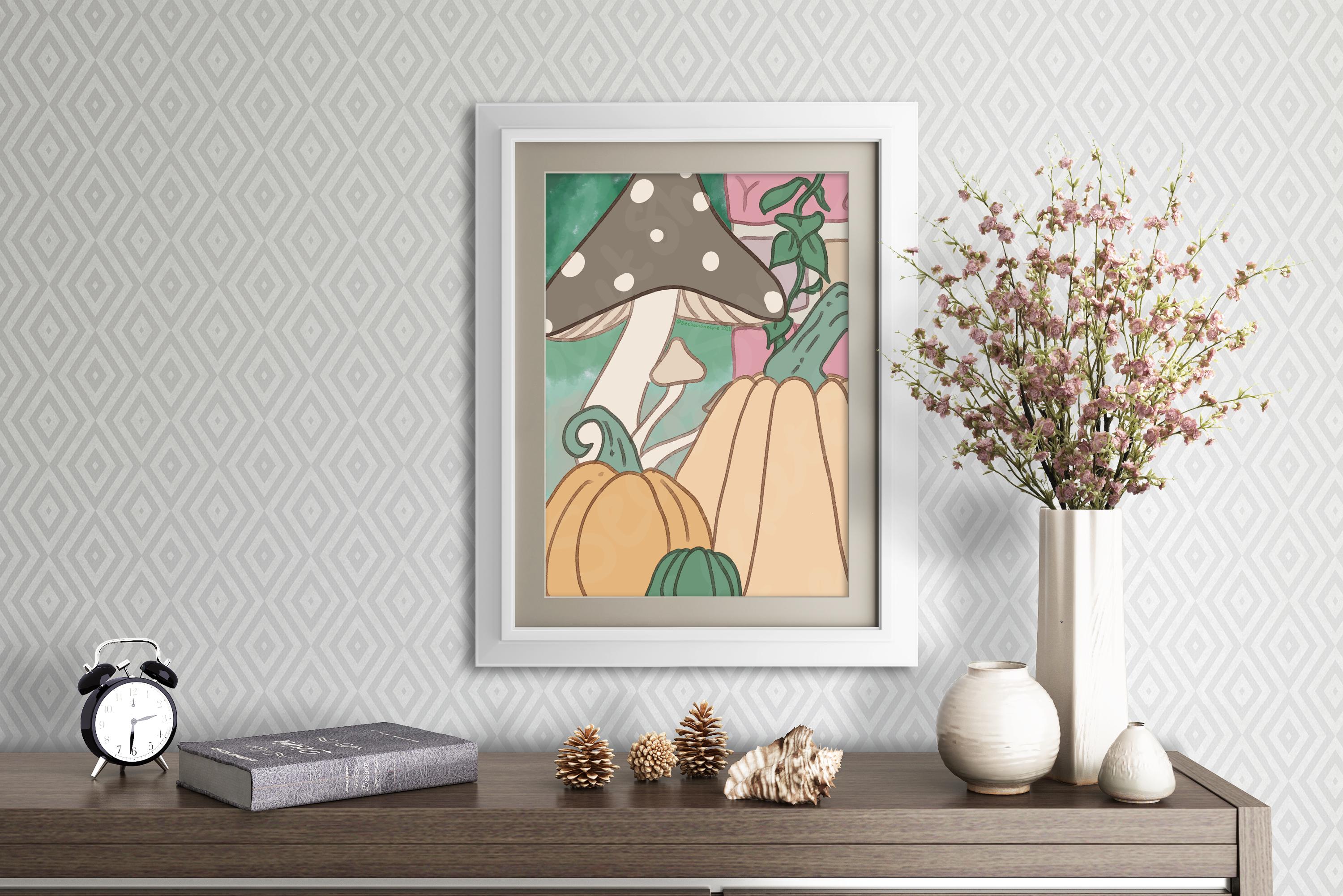 Mushroom & Pumpkin Art Print
