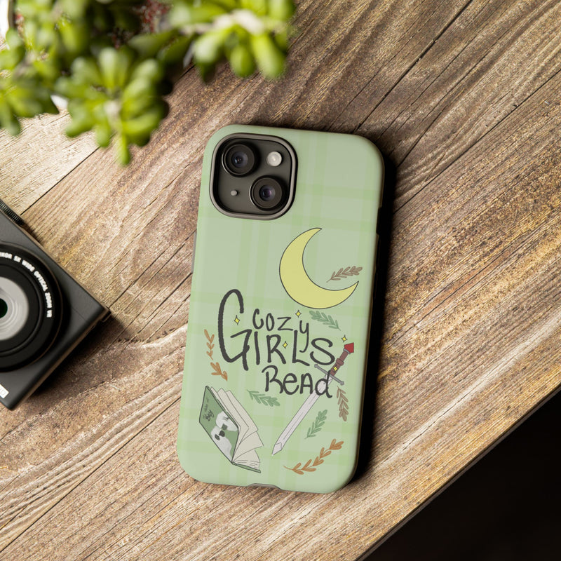 Cozy Girls Read Phone Case — Green Moonlit Reading Design