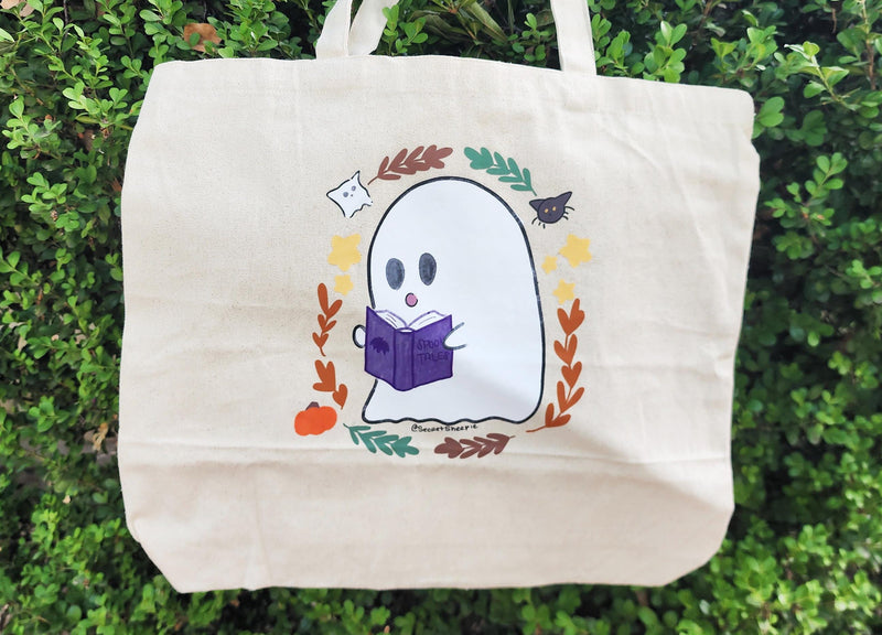Ghostie Bookworm Canvas Tote Bag
