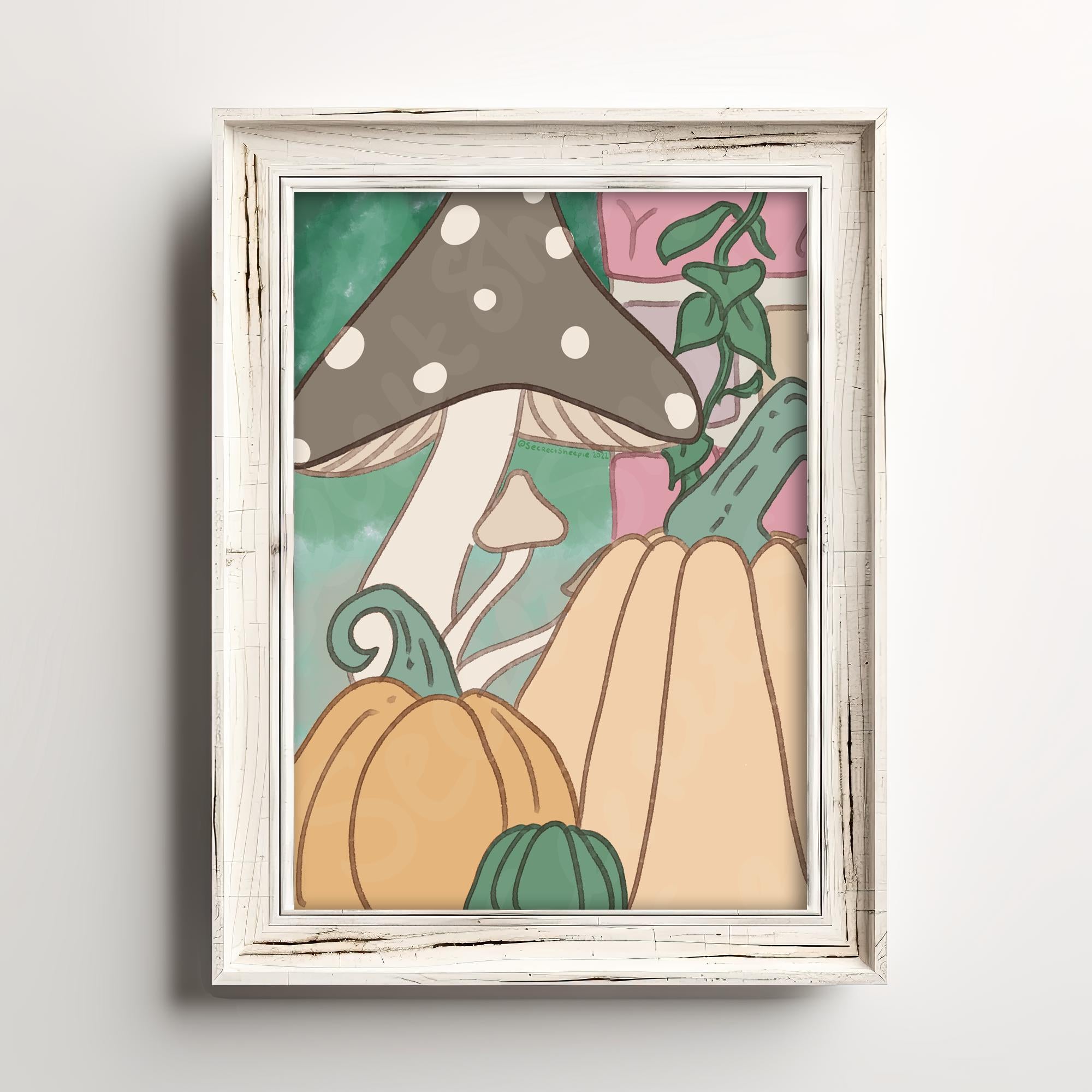 Mushroom & Pumpkin Art Print