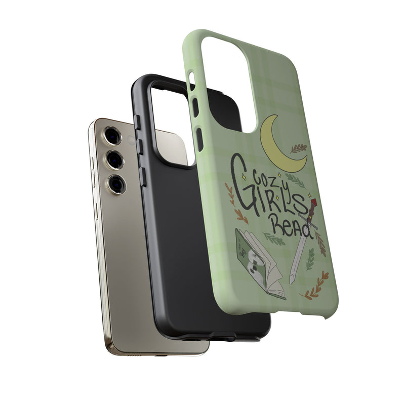 Cozy Girls Read Phone Case — Green Moonlit Reading Design