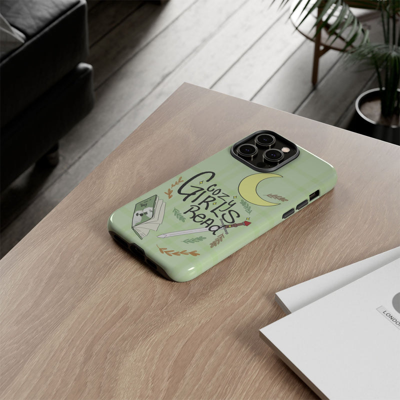 Cozy Girls Read Phone Case — Green Moonlit Reading Design
