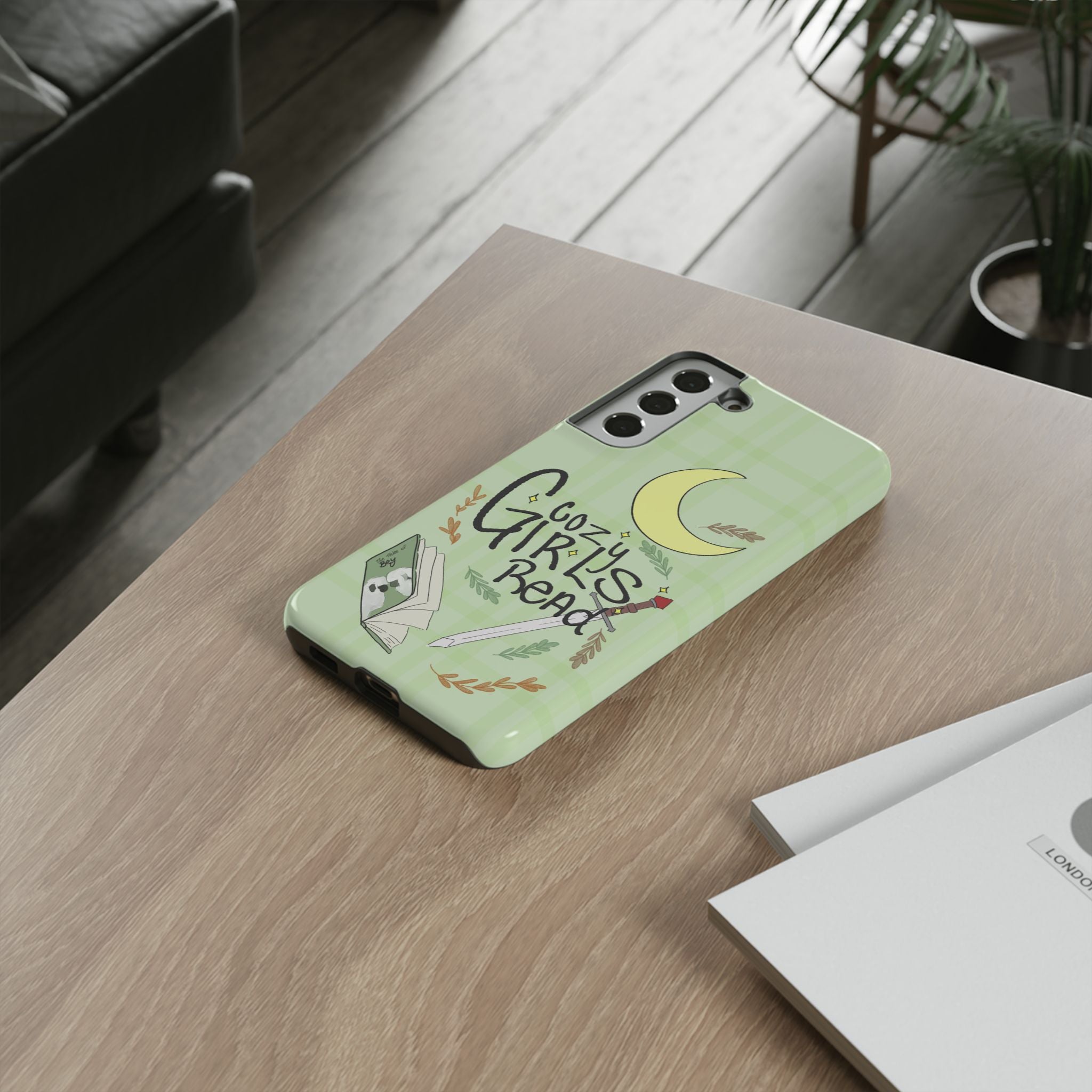 Cozy Girls Read Phone Case — Green Moonlit Reading Design
