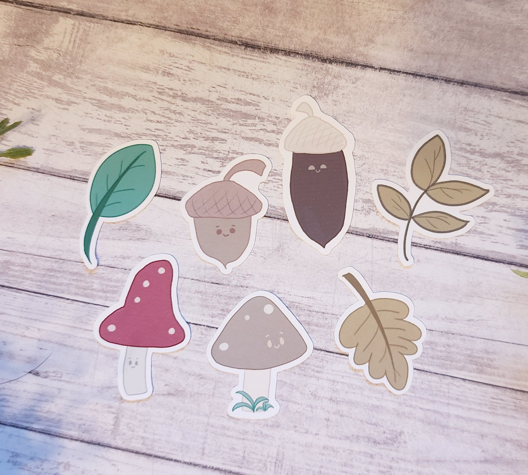 Autumn Forage Sticker Pack: Kawaii Acorns, Mushrooms & Foliage