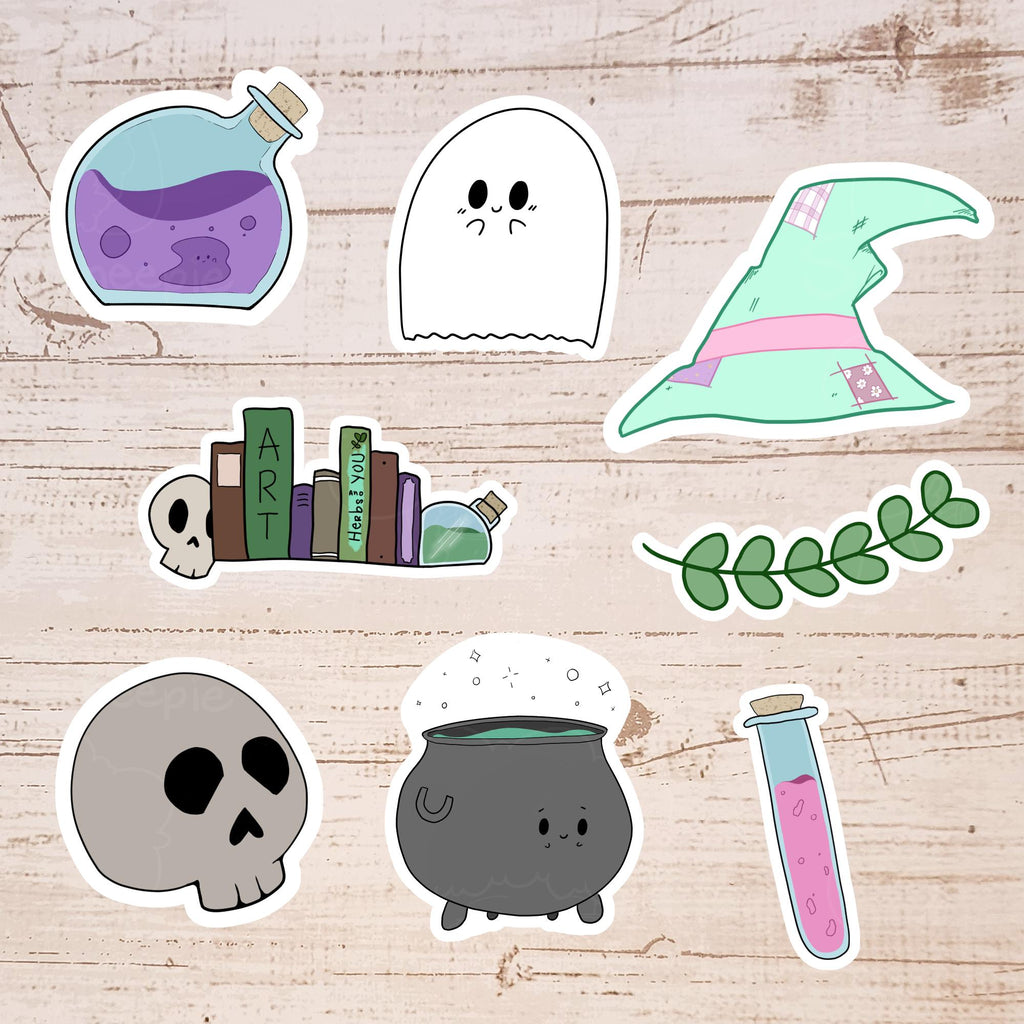 Witchy Vibes Sticker Set: Kawaii Witchcraft Vinyl Decals