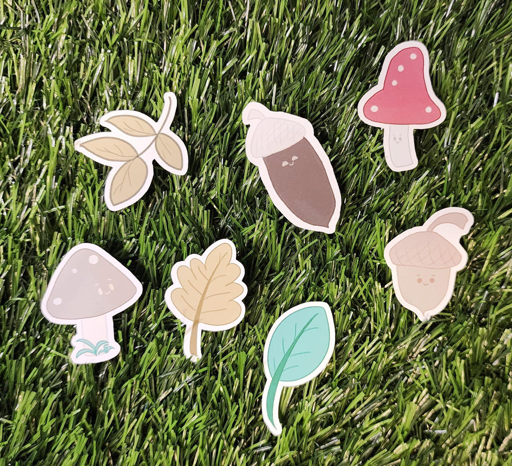 Autumn Forage Sticker Pack: Kawaii Acorns, Mushrooms & Foliage